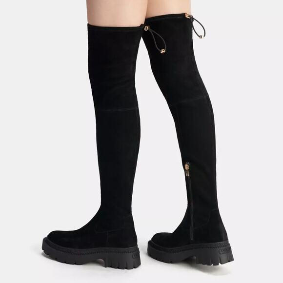 Coach Jolie Over the Knee Boots Black Suede Flat Lug‎ Sole Sz 6.5 - Picture 1 of 14